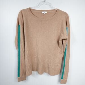SOH 100% Cashmere Camel Brown Striped Sleeve Sweater